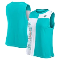 Débardeur à blocs de couleurs Fanatics Aqua/White Miami Dolphins Script pour femmes