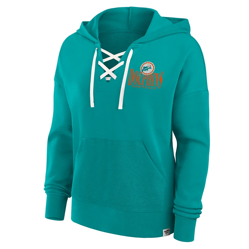 Women's Fanatics Aqua Miami Dolphins Blitz Left Lace-Up Pullover Hoodie
