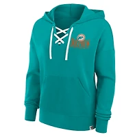 Women's Fanatics Aqua Miami Dolphins Blitz Left Lace-Up Pullover Hoodie