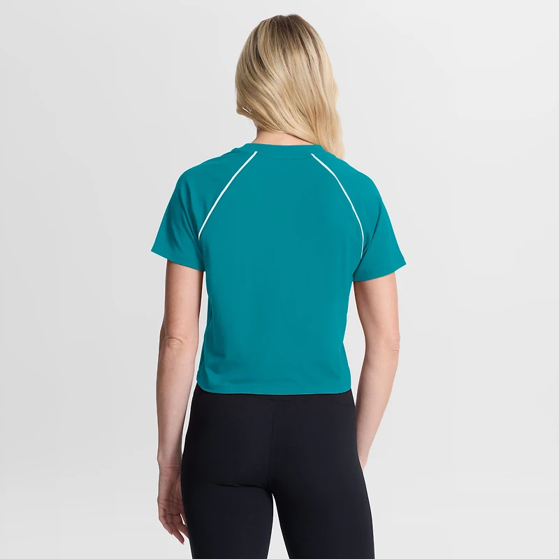 Women's Fanatics Aqua Miami Dolphins Offensive Scheme Raglan Tri-Blend Cropped Top