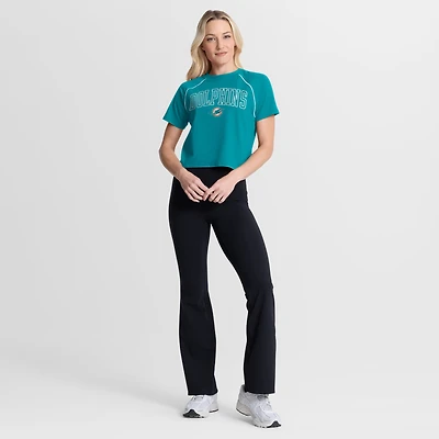 Haut court raglan tri-blend pour femme Fanatics Aqua Miami Dolphins Offensive Scheme