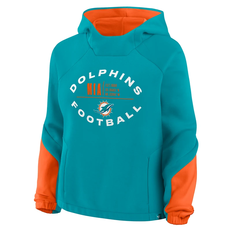 Women's Fanatics Aqua Miami Dolphins Oversized Redzone Bubble Screen Pullover Hoodie
