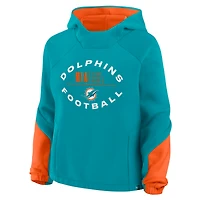 Women's Fanatics Aqua Miami Dolphins Oversized Redzone Bubble Screen Pullover Hoodie