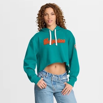 Women's Fanatics Aqua Miami Dolphins Oversized Heritage Cropped Hoodie