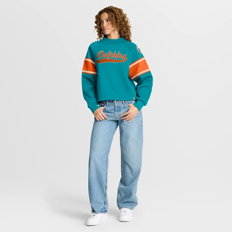 Women's Fanatics Aqua Miami Dolphins Oversized Hometown Toss Sweep Mock Neck Pullover