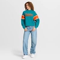 Women's Fanatics Aqua Miami Dolphins Oversized Hometown Toss Sweep Mock Neck Pullover