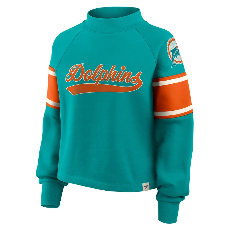 Women's Fanatics Aqua Miami Dolphins Oversized Hometown Toss Sweep Mock Neck Pullover