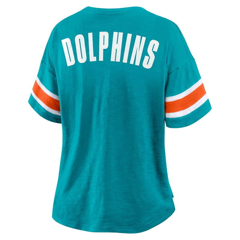 Women's Fanatics Aqua Miami Dolphins Plus Redzone Notch Neck T-Shirt