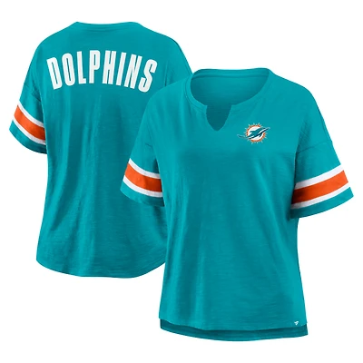 T-shirt à col cranté Redzone pour femme, grande taille, Fanatics Aqua Miami Dolphins