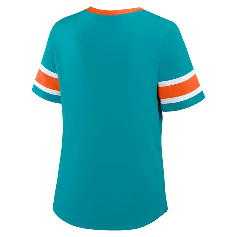 Women's Fanatics Aqua Miami Dolphins Redzone Draw Play Athena Lace-Up T-Shirt