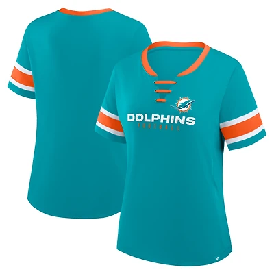 T-shirt à lacets Fanatics Aqua Miami Dolphins Redzone Draw Play Athena pour femme