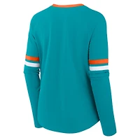 T-shirt raglan à lacets Fanatics Aqua Miami Dolphins Won and Done pour femmes