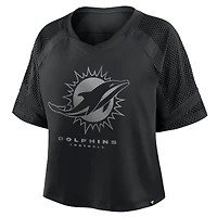 Maillot surdimensionné à col en V et raglan noir Fanatics pour femme des Dolphins de Miami