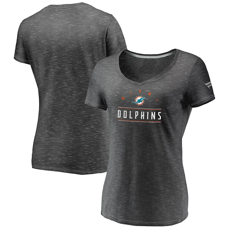 Women's Fanatics Charcoal Miami Dolphins League Leader Space Dye V-Neck T-Shirt