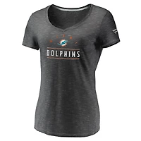 T-shirt à col en V Fanatics Charcoal Miami Dolphins League Leader Space Dye pour femmes