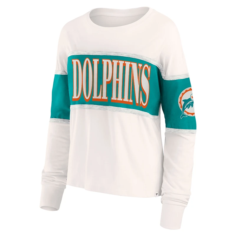 Women's Fanatics Cream Miami Dolphins Antique Block Long Sleeve T-Shirt