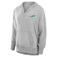 Women's Fanatics  Heather Gray Miami Dolphins Initiative Snow Wash French Terry V-Neck Pullover Hoodie