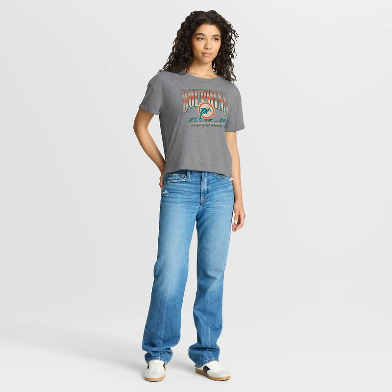 T-shirt boxy Fanatics Heather Gray Miami Dolphins Overplayed Tribute pour femme, en mélange de trois matières