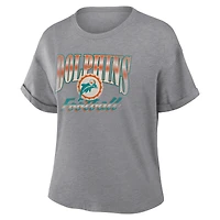 T-shirt boxy Fanatics Heather Gray Miami Dolphins Overplayed Tribute pour femme, en mélange de trois matières