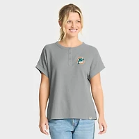 T-shirt Henley surdimensionné gris chiné Fanatics pour femme, motif Hometown Premium, Miami Dolphins