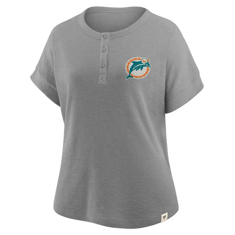 T-shirt Henley surdimensionné gris chiné Fanatics pour femme, motif Hometown Premium, Miami Dolphins