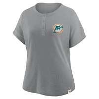 Women's Fanatics Heather Gray Miami Dolphins Oversized Hometown Premium Henley Shirt