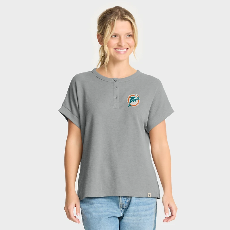 Women's Fanatics Heather Gray Miami Dolphins Oversized Hometown Premium Henley Shirt
