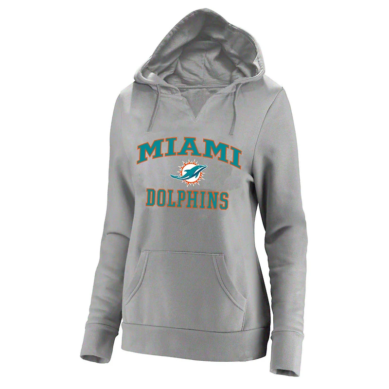 Women's Fanatics Heather Gray Miami Dolphins Plus Heart & Soul V-Neck Hoodie