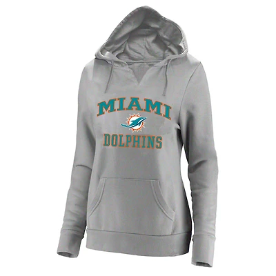 Women's Fanatics Heather Gray Miami Dolphins Plus Heart & Soul V-Neck Hoodie