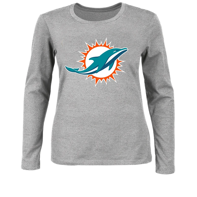 Women's Fanatics Heather Gray Miami Dolphins Plus Primary Logo Long Sleeve T-Shirt