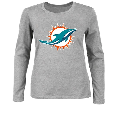Women's Fanatics Heather Gray Miami Dolphins Plus Primary Logo Long Sleeve T-Shirt