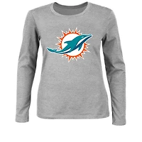 Women's Fanatics Heather Gray Miami Dolphins Plus Primary Logo Long Sleeve T-Shirt