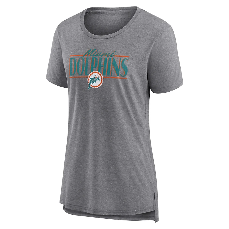 T-shirt tri-blend gris chiné Fanatics pour femme Miami Dolphins Up the Middle