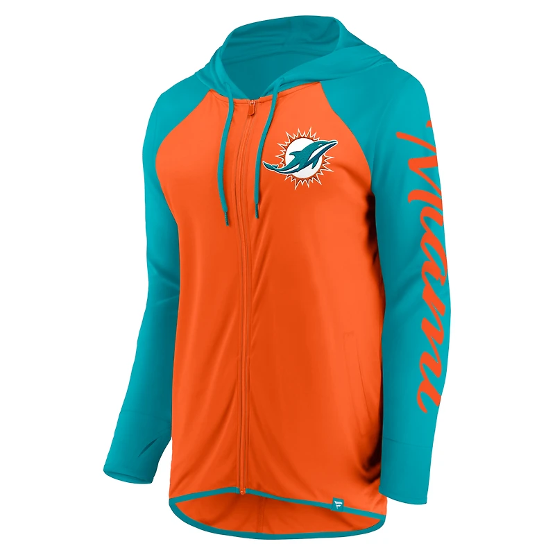 Sweat à capuche zippé intégral Fanatics Orange/Aqua Miami Dolphins pour femme