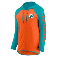 Sweat à capuche zippé intégral Fanatics Orange/Aqua Miami Dolphins pour femme