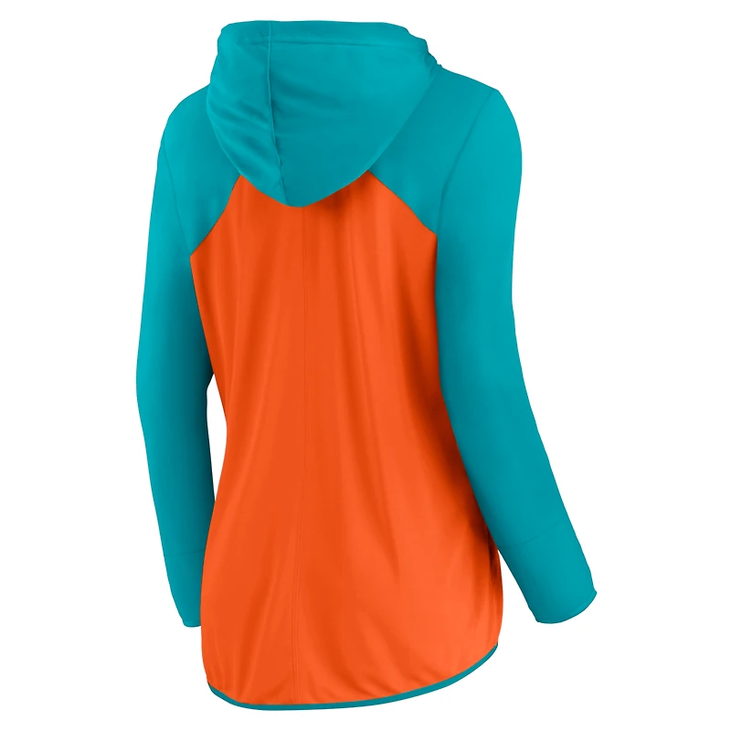 Sweat à capuche zippé intégral Fanatics Orange/Aqua Miami Dolphins pour femme