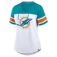 T-shirt à lacets et col en V Athena pour femme, blanc/aqua, avec strass, des Dolphins de Miami
