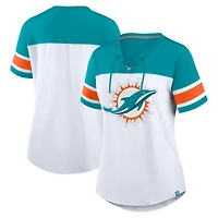 T-shirt à lacets et col en V Athena pour femme, blanc/aqua, avec strass, des Dolphins de Miami
