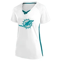Women's Fanatics  White Miami Dolphins Plus Glitter Lace-Up V- Neck T-Shirt