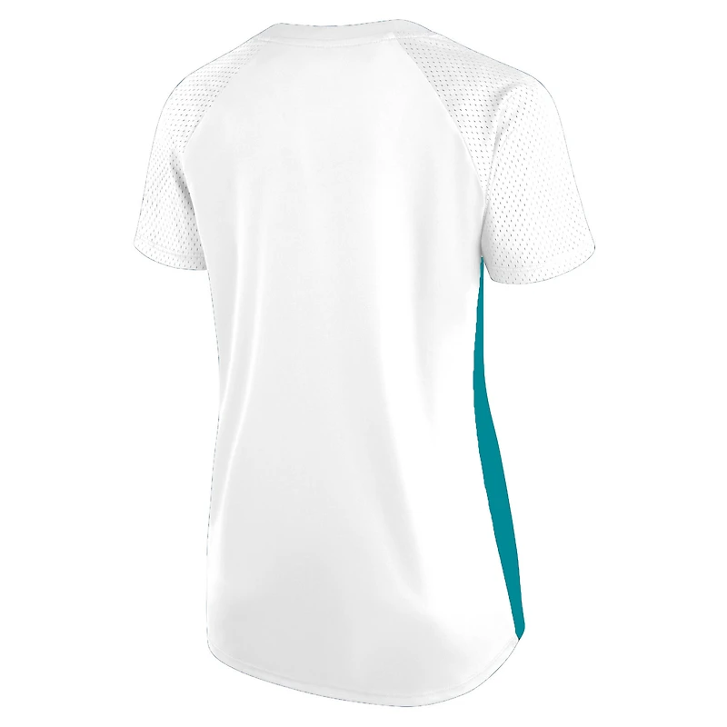 Women's Fanatics White Miami Dolphins Plus Glitter Lace-Up V- Neck T-Shirt