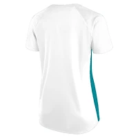 Women's Fanatics  White Miami Dolphins Plus Glitter Lace-Up V- Neck T-Shirt