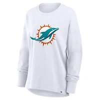 T-shirt à manches longues Fanatics blanc Miami Dolphins pour femme, coupe décontractée.