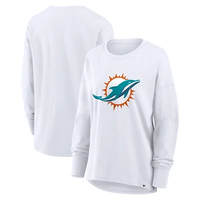 Women's Fanatics White Miami Dolphins Relaxed Hip Essential Long Sleeve T-Shirt