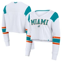 T-shirt à manches longues extensible et court pour femme Fanatics des Miami Dolphins blanc