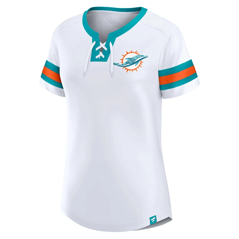 T-shirt à lacets blanc Miami Dolphins Sunday Best pour femmes de Fanatics