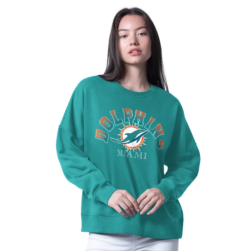 Women's G-III 4Her by Carl Banks Aqua Miami Dolphins Oversized Feud Sweatshirt