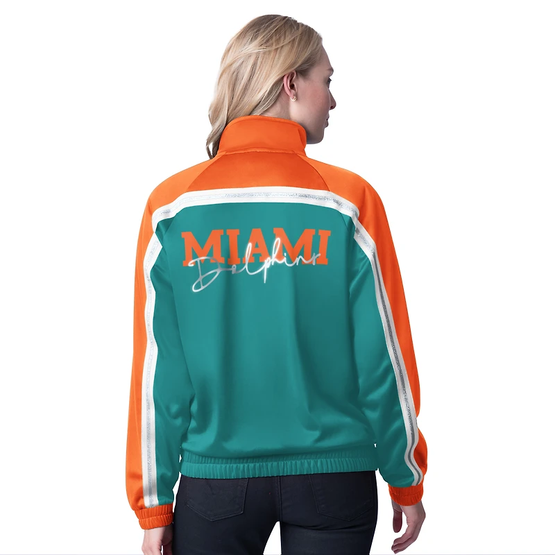 Veste de survêtement d'après-match entièrement zippée G-III 4Her by Carl Banks Aqua pour femme des Miami Dolphins