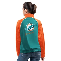 Veste de survêtement zippée intégrale G-III 4Her par Carl Banks Aqua pour femme, motif Miami Dolphins Replay
