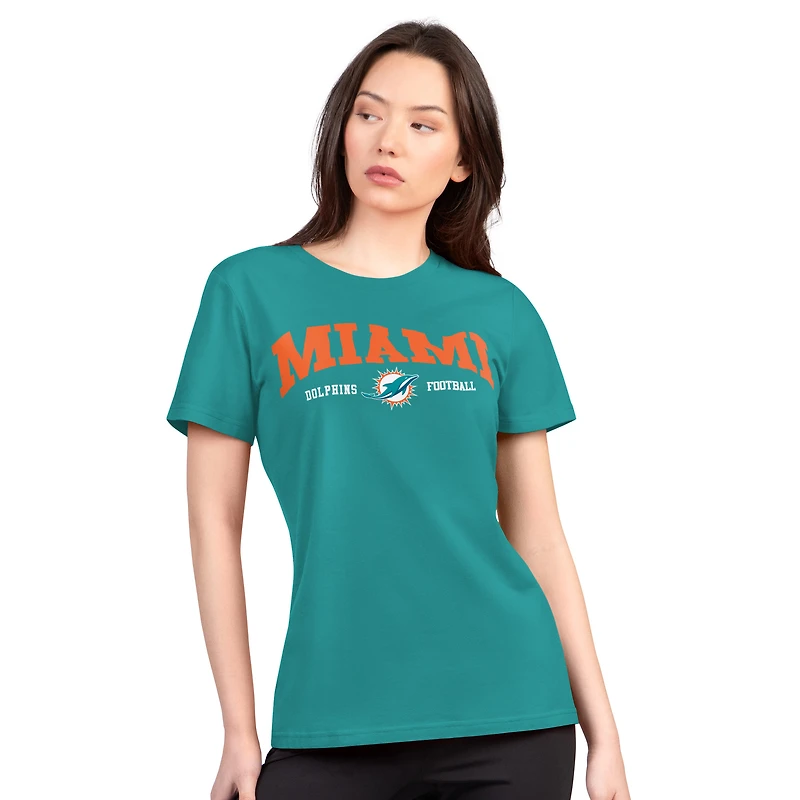 Women's G-III 4Her by Carl Banks  Aqua Miami Dolphins Super-Slim Lightweight Winning Crew T-Shirt