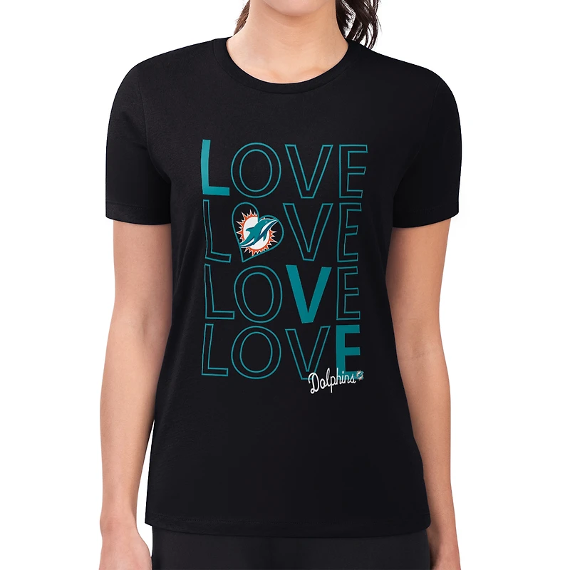 Women's G-III 4Her by Carl Banks Black Miami Dolphins Super-Slim Fit Lightweight Love Graphic T-Shirt